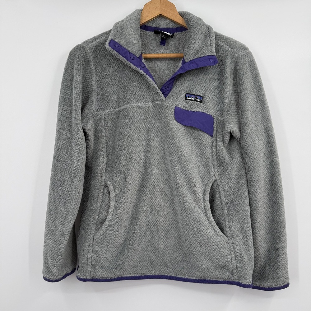 Patagonia Sweatshirt Womens M Gray Snap Pullover‎ Fleece Pockets Jacket Re-tool